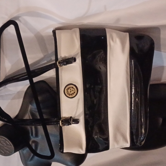 Anne Klein Handbags - Anne Klein XL tote, black & white striped, 15"×13"×6"
